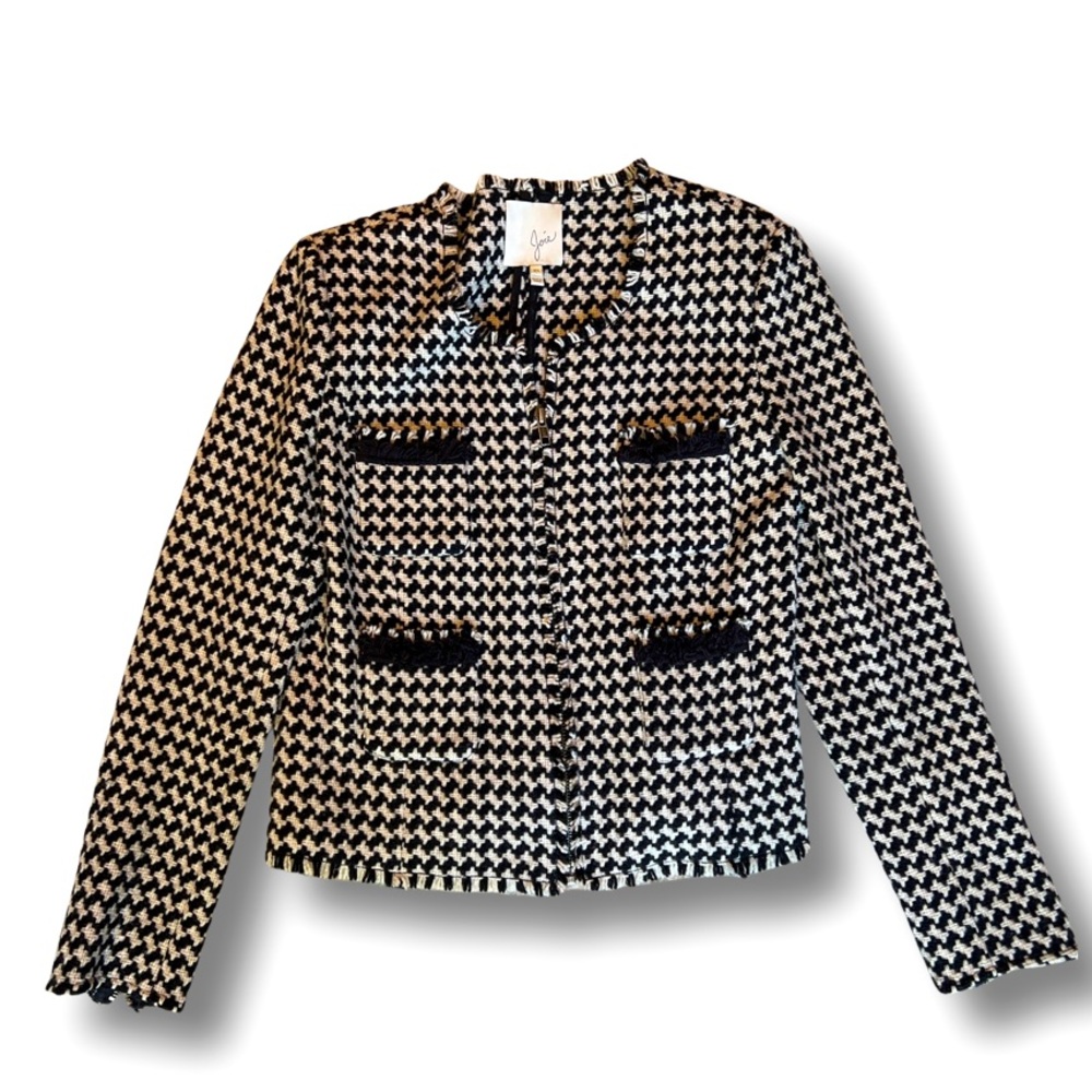 Joie Classic black & white tweed zip front blazer size XS